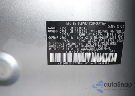 2020 Subaru Outback Premium из США, поврежденный, VIN 4S4BTACC1L3210407